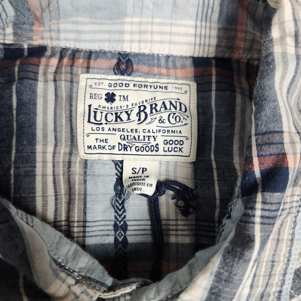 Lucky Brand Pearl Snap Western Shirt Men S Blue Scotch Plaid Short Sleeve Button - Picture 3 of 9